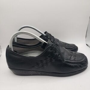 Women Size 8W - Clinic Shoe Company USA Black Leather Tie Oxford Comfort Shoes